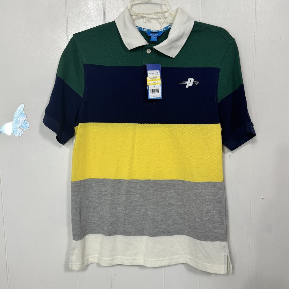 Prince Pickleball Polo‎ Shirt Mens Small Evergreen Combo Stripe Golf Tennis New